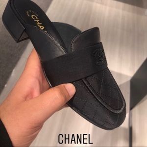 Chanel black slipon loafers